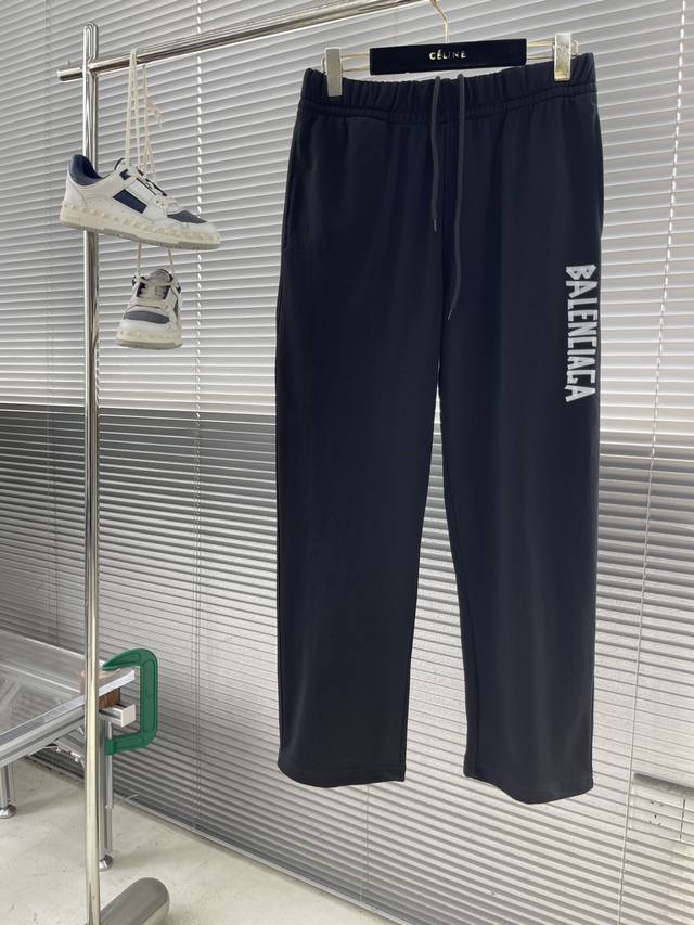 Balenciag Printed Logo Elastic Waist Drawstring Unisex Sweatpants Knitted Pure C