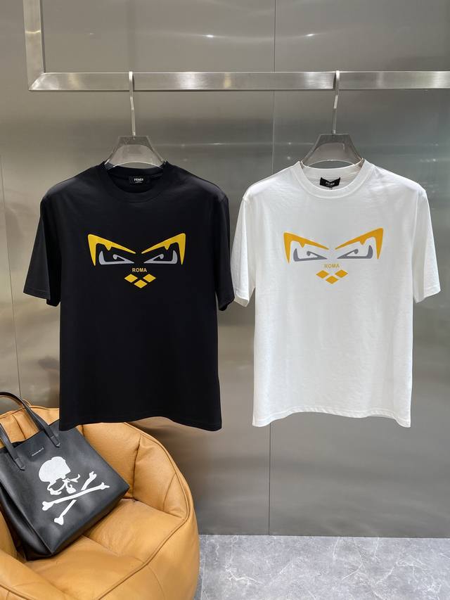 Fendi short-sleeved shirt with classic monster print, the yellow and black colo