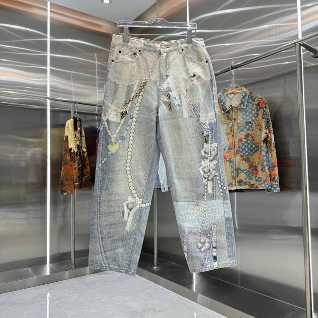 Acne Studios Washed Candy Chain 3D Print Straight Leg Jeans. Different wash text