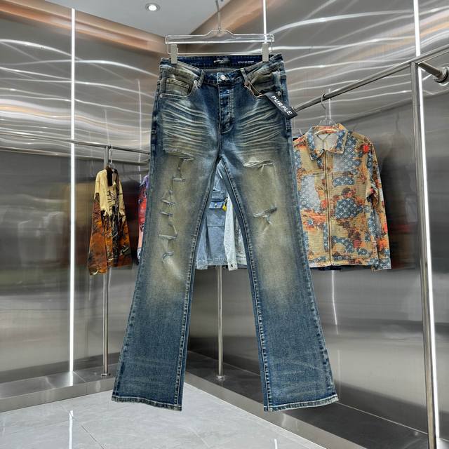 purple Brand Ripped Street Style Flare Stretch Jeans, Blue, Sizes 30, 32, 34, 36