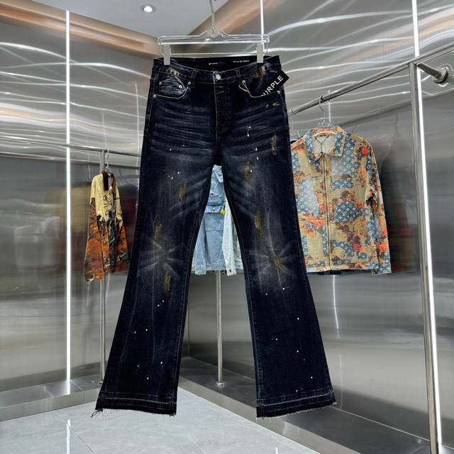 purple Brand Graffiti Art Street Style Flared Stretch Jeans Color: Black Sizes: