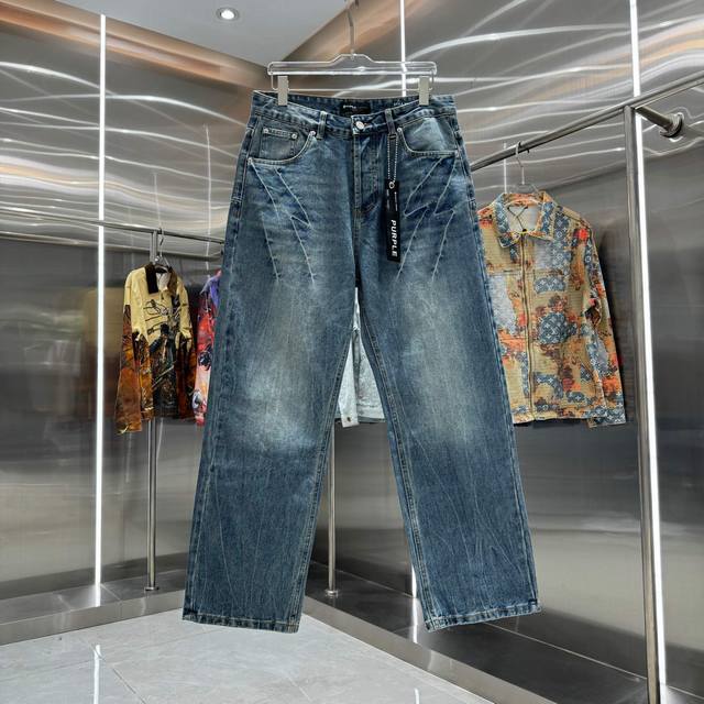 purple Brand Washed Workwear Streetwear Loose Straight Leg Jeans Color: Blue Siz