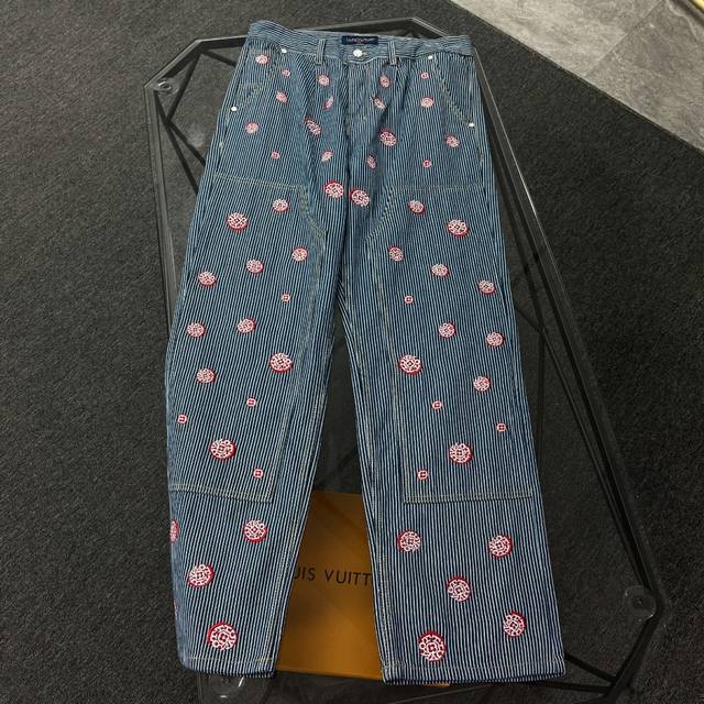 Louis Vuitton 2026 High-Quality Striped Workwear Embroidered Jeans, 430g Premium
