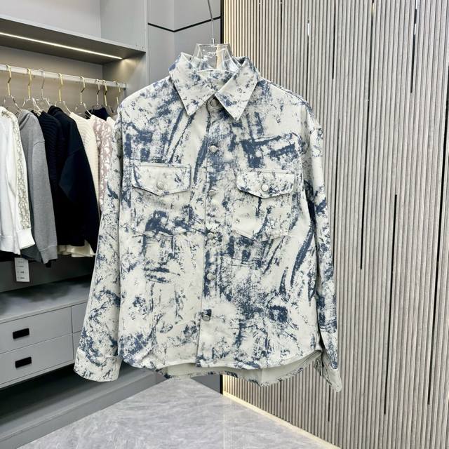 Mm6 Magellan Pure Cotton All-over Print Jacket Washed Blue Unisex Loose Fit This