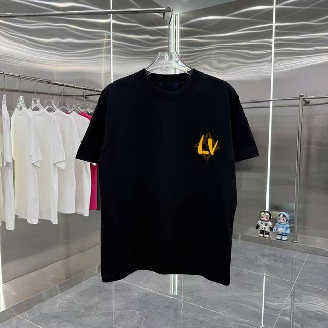Lv 2025 Spring/Autumn New Style 320g Round Neck Short Sleeve T-Shirt with Engrav