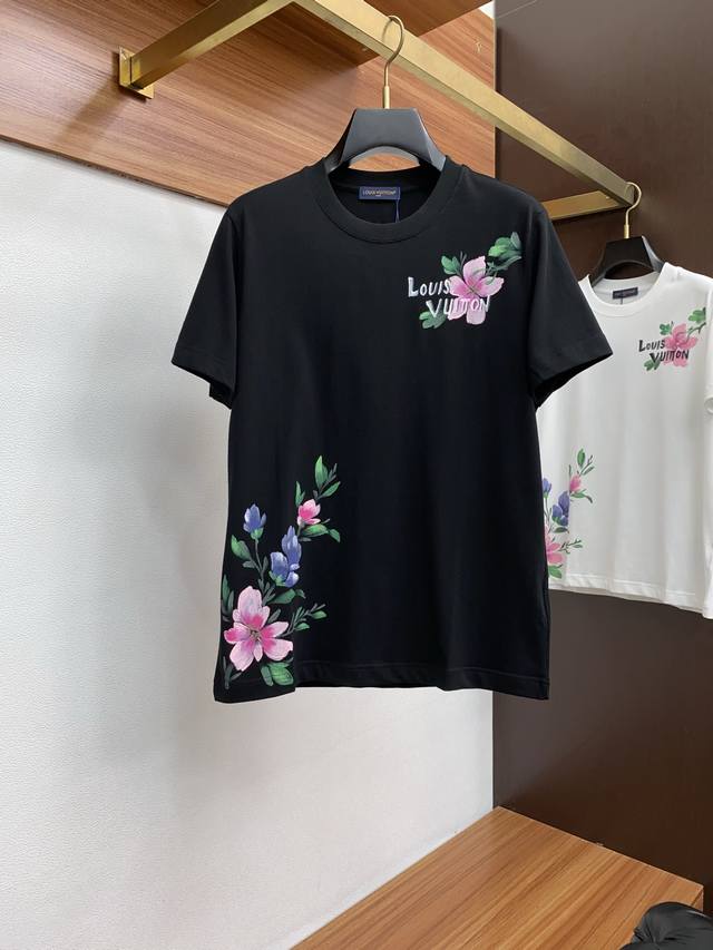 LV Louis Vuitton Ss New Technology Logo Pure Cotton Wide-Size Crew Neck Men's Sh