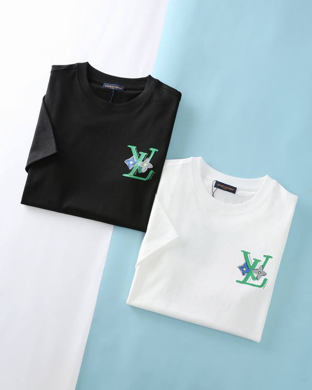 Lou V 25Ss Summer New Plain Knit Cotton Crew Neck Short-Sleeve T-Shirt, Unisex,