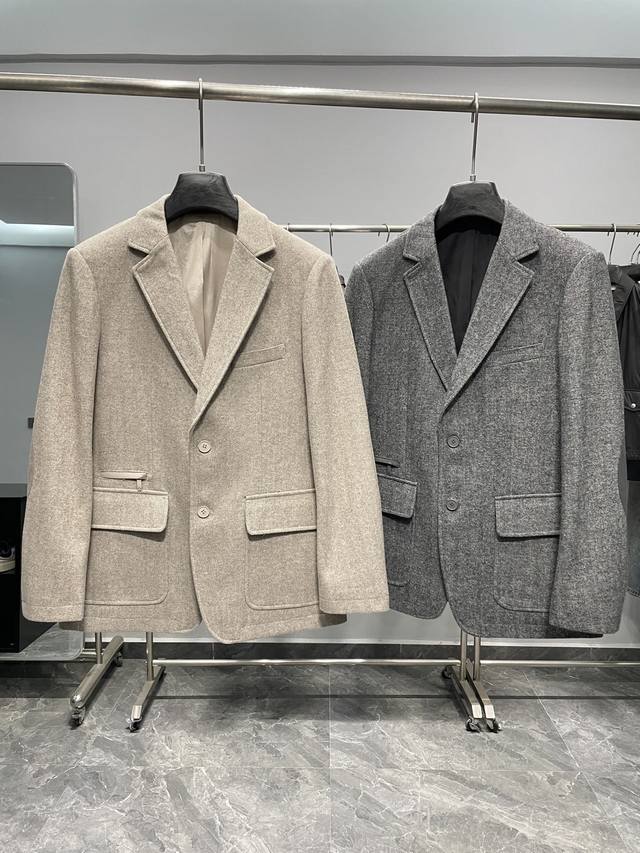 Ez25Fw Autumn/Winter New Herringbone Wool Blend Lapel Suit Jacket, Men's Two-But