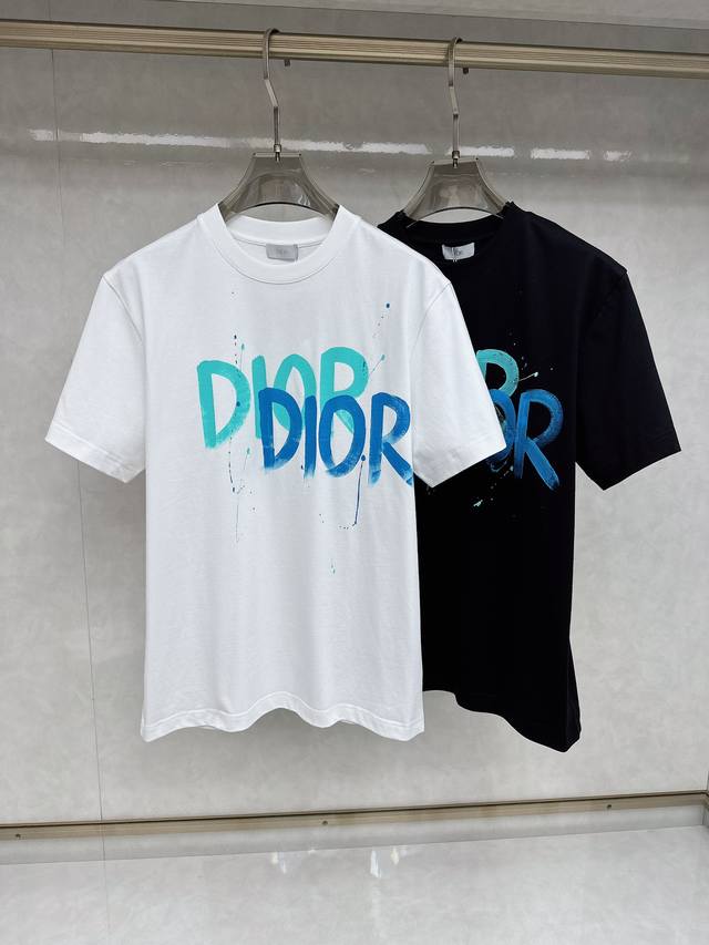 Dior 2025 Spring/Summer New Cotton Crew Neck Short Sleeve T-Shirt, Hand-painted
