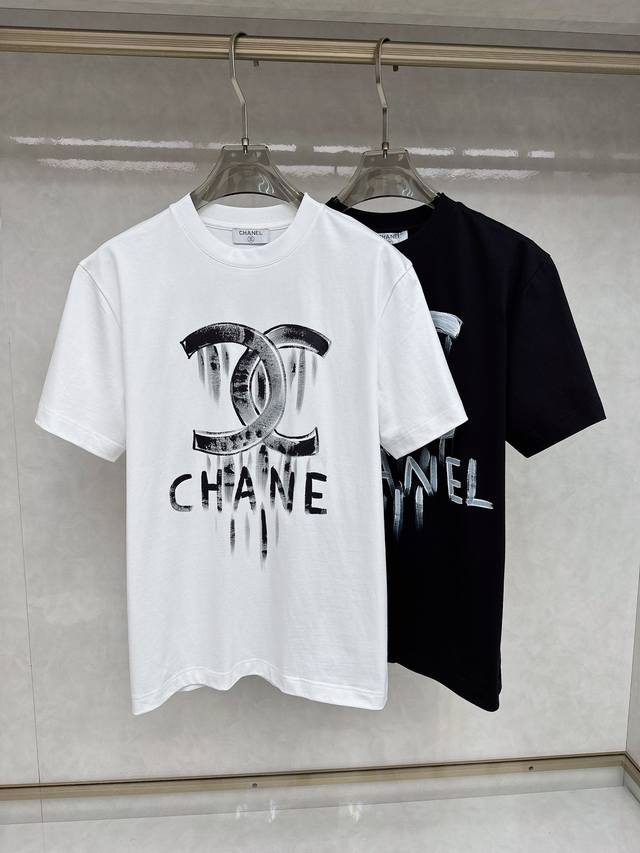 Chanel 2025 Spring/Summer New Cotton Crew Neck Short Sleeve T-Shirt with Hand-Pa