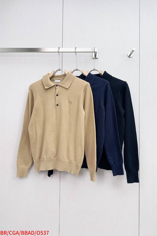 O537 Br Burberry Cross-Stitch Equestrian Logo Knit Long Sleeve Craftsmanship Des