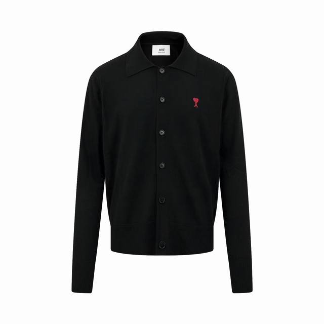 Ami Paris Heart Embroidered Knit Cardigan. Made with custom-woven, ultra-fine Me