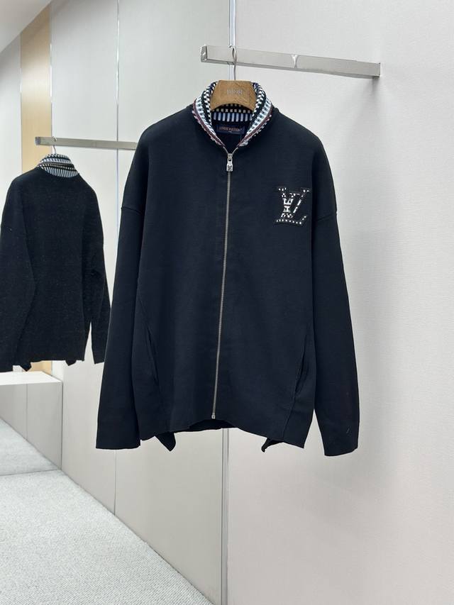 Louis Vuitton Check Collar Patchwork Knit Jacket. Made with custom knit fabric,