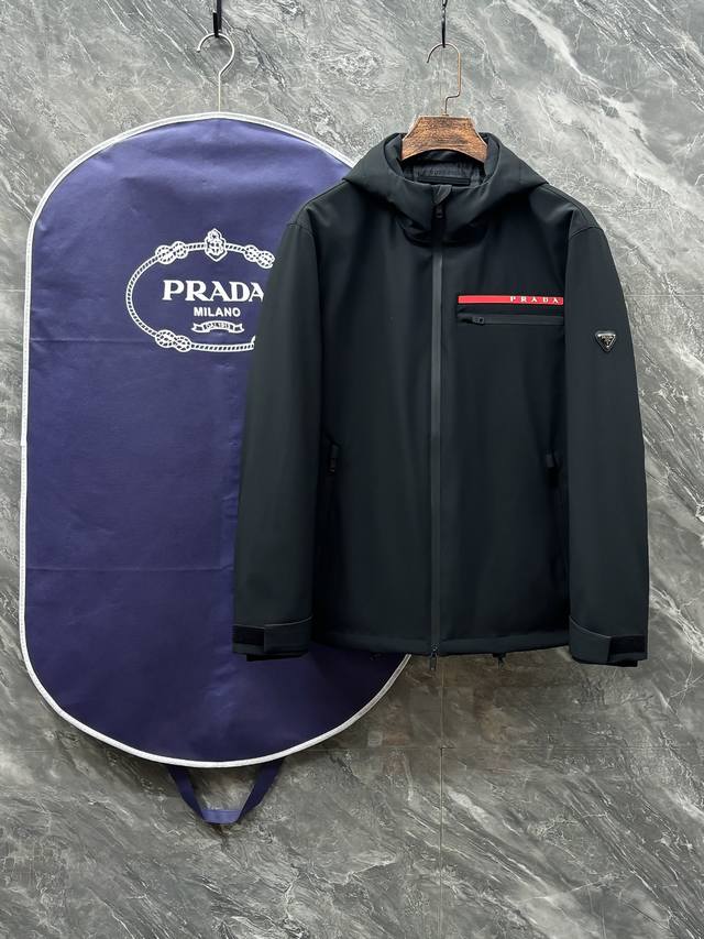 Yu D-68 Prada Fall/Winter 2025 Red Stripe Hooded Jacket ( ). Made with 80g-90% w