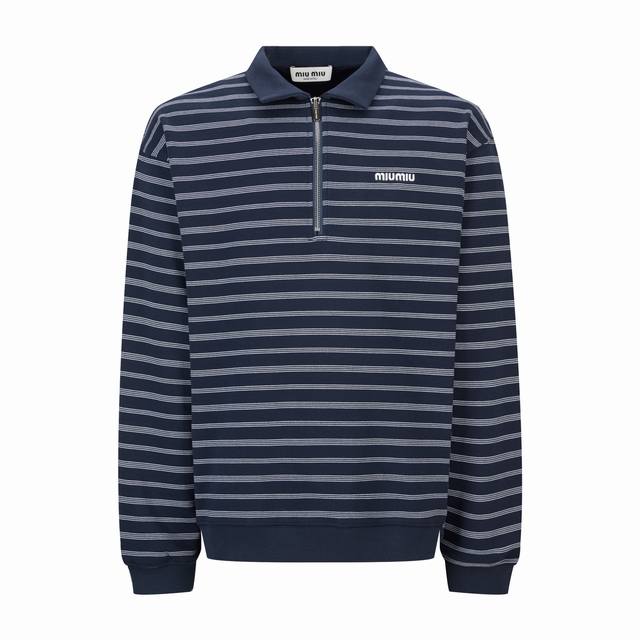 Exclusive Supply: Miumiu Striped Half-Zip Long-Sleeve Polo Shirt. Original desig