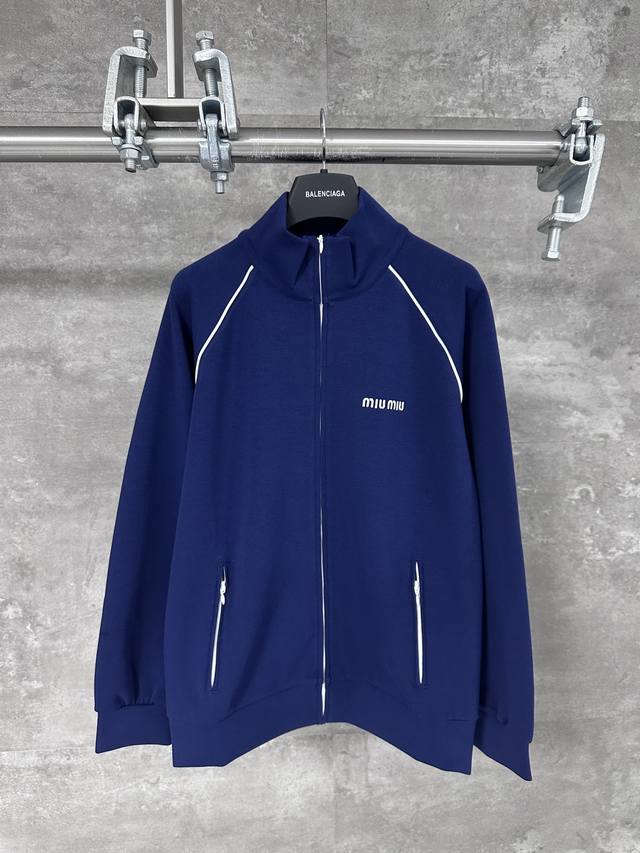 Miu Miu 2025 New Letter Embroidered Logo Zip-Up Sweater, Preppy Style, Unisex, N
