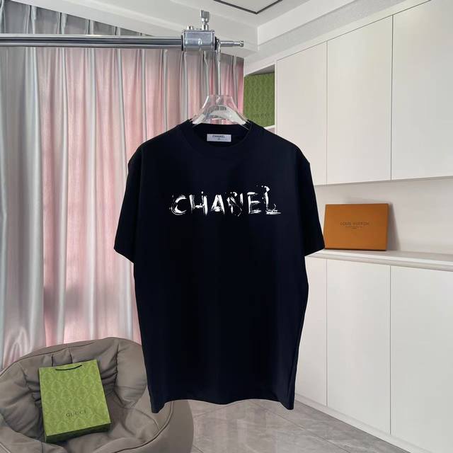 Chane* 2025 Autumn New Style Double C Logo Print Short-Sleeve T-Shirt, Custom Fa