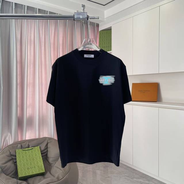 Chane* 2025 Autumn New Style Double C Logo Print Short-Sleeve T-Shirt, Custom Fa
