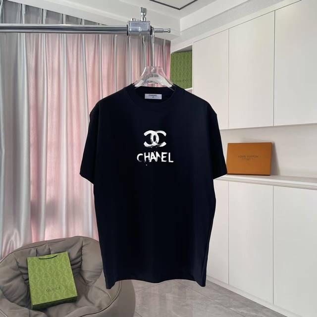 Chane* 2025 Autumn New Style Double C Logo Print Short-Sleeve T-Shirt, Custom Fa