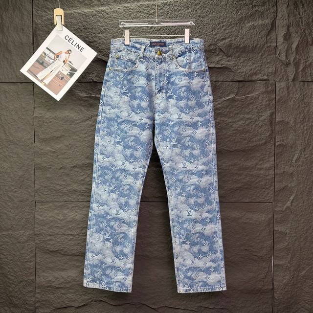 2025 New Cloud Jacquard Logo Print Couple Style Washed Jeans ( ) High-Quality V