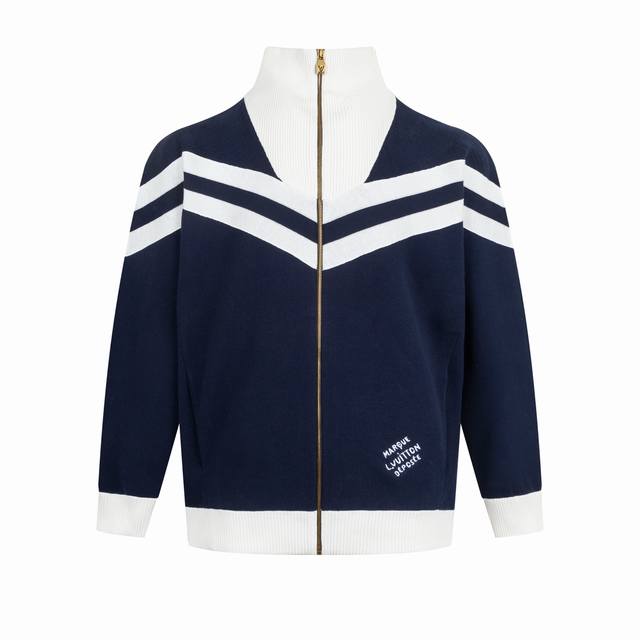 Exclusive Supply 1V 24Ss Striped Color-Blocked Stand Collar Zipper Knit Cardigan