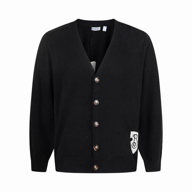 Exclusive Supply: Burberry Shield Intarsia V-Neck Knit Cardigan, Black. Develope