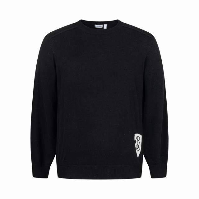 Exclusive Supply: Burberry Shield Intarsia Crew Neck Sweater, Black. Original ve