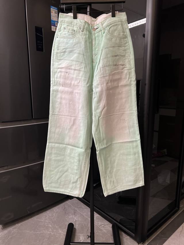 (Next Day) Acne Studios Heavy Wash Distressed Fluorescent Muddy Denim Jeans, Wh