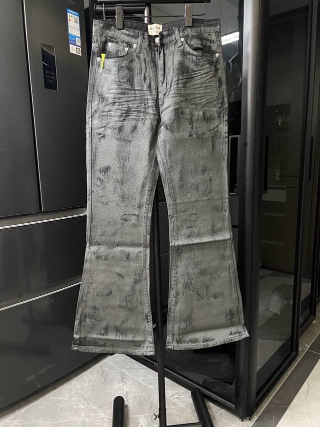 Moclose 25Fw American Retro Distressed Waxed Paint Dirty Jeans Black Sole Size: