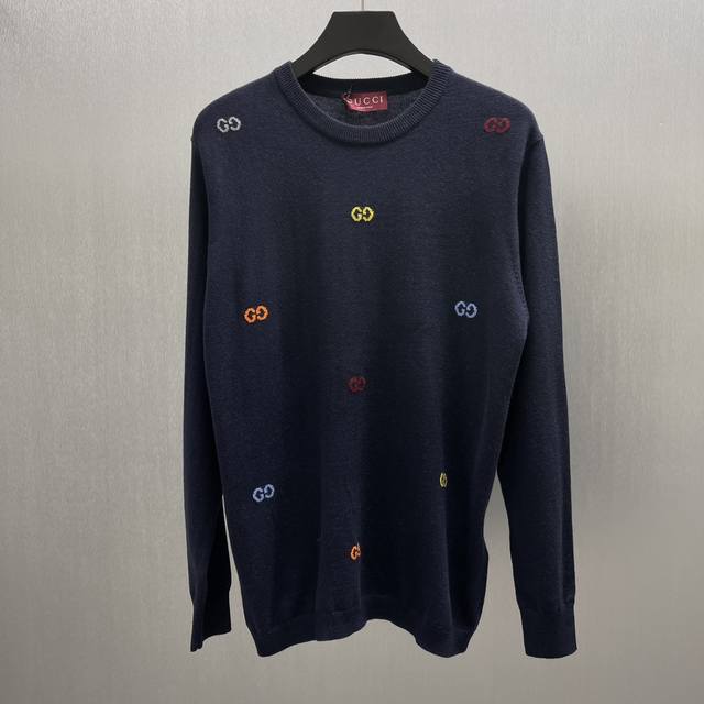 Gu Multicolor Gg Intarsia Wool Sweater Size: S-XL The 2025 Early Autumn Collecti