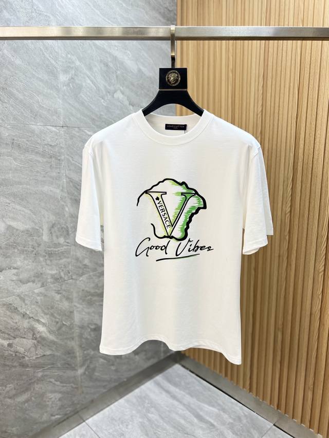 Versace 2025 Spring/Summer New Arrival - Mercerized Cotton Crew Neck Short-Sleev