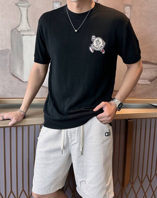 Moncler 2025 Summer New Arrival Men's Knit Crew Neck Short-Sleeve Shirt! Exclusi