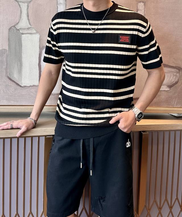 Bur 2025Ss Summer New Arrival Men's Knitted Crew Neck Short-Sleeve Shirt! Exclus