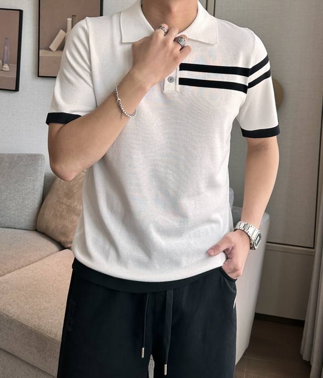 Tb 2025Ss Summer New Arrival Men's Knitted Collared Short-Sleeve Shirt! Exclusiv