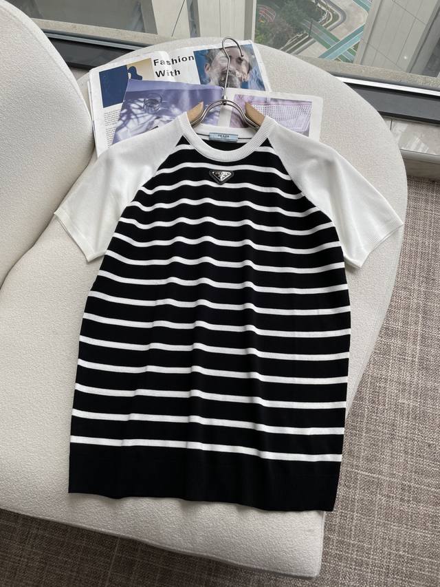 prad 2025Ss Summer New Arrival Men's Knitted Crew Neck Short-Sleeve Shirt! Exclu