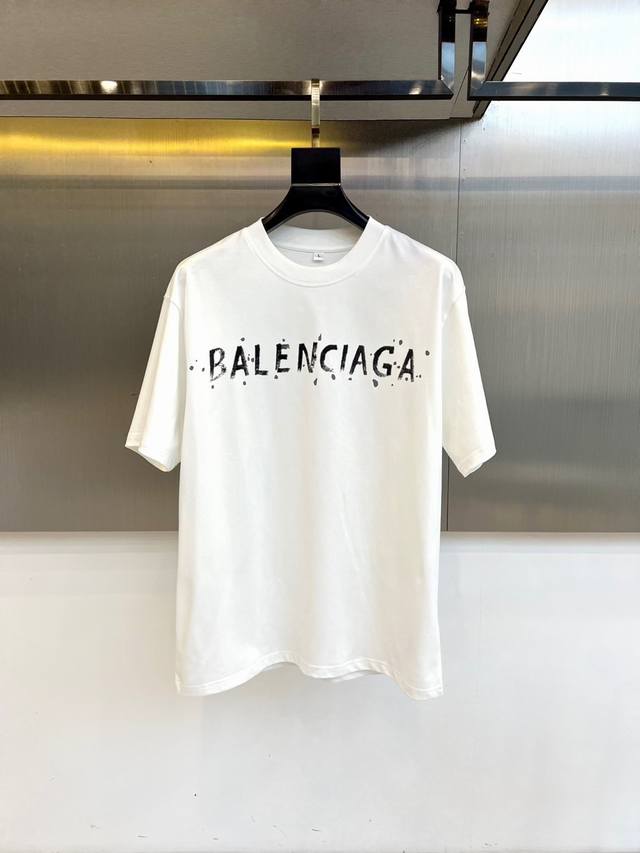 Balenciaga 2025 Summer Men's Crew Neck Fashionable 3D Letter Casual European Co