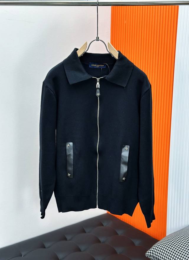 Louis Vuitton Leather Label Knitted Wool Zip-Up Cardigan. Made of soft, comforta