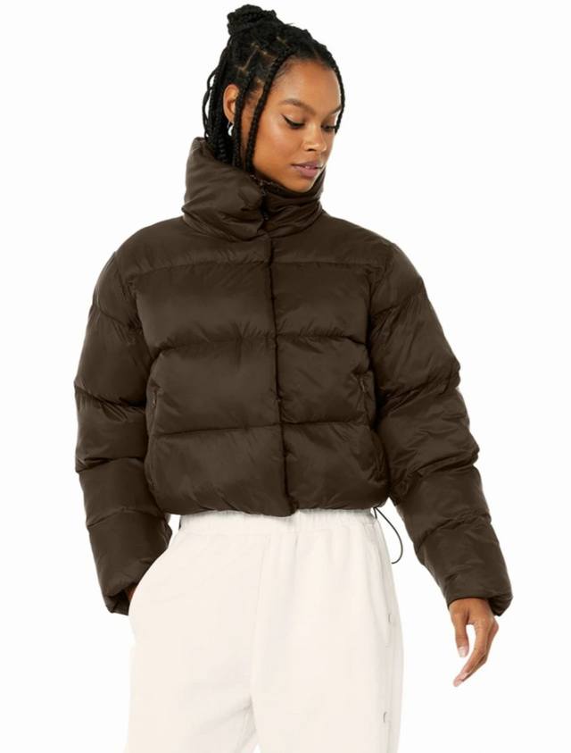 Model Image# Alo Yoga Kendall Jenner Short Solid Color Stand Collar Cotton Jacke