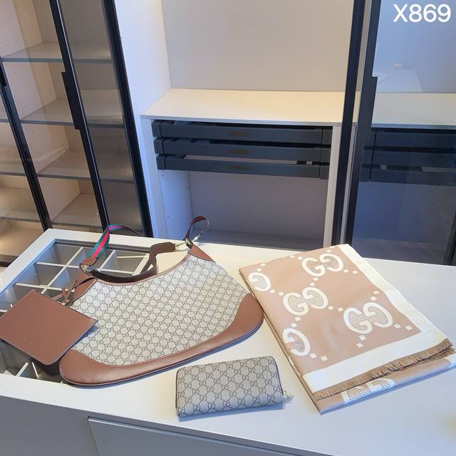 New Arrival Combo! Brand New Series Combo X869 Gucci Underarm Bag + G Scarf + G
