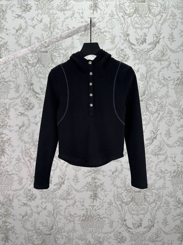 Miumiu 25Ss New Hooded Long-Sleeve Sweatshirt Jacket with Metal Button Decoratio