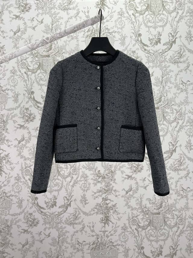 Dior 25Ss New Short Jacket ( ) Grey cotton-blend tweed with silver metallic thr