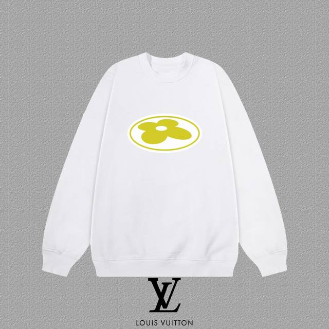 Lv Louis Vuitton] 2025 Autumn/Winter New Flocked Print Letter Crew Neck Sweatshi
