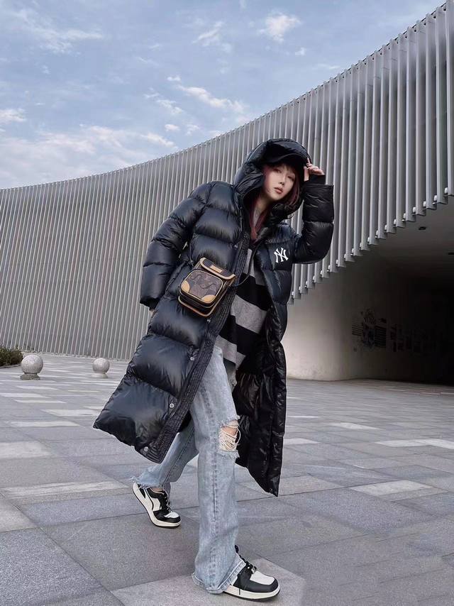 New Arrival! Mlb Latest Style Black and Gold Long Hooded Down Jacket, Unisex Co