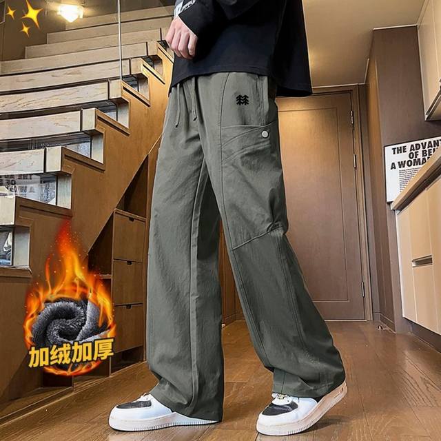 Kolonsport Autumn/Winter Fleece-Lined Paratrooper Work Pants Outdoor Casual Hiki