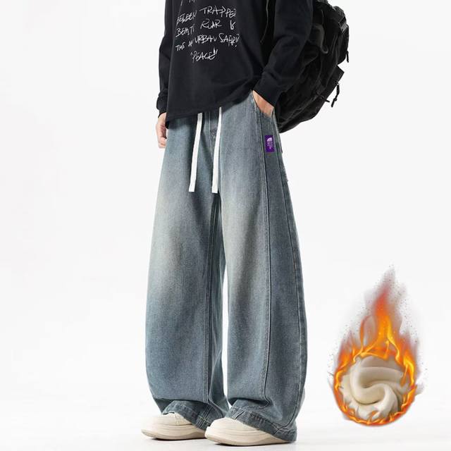 The North Face Tnf Winter Fleece-Lined Thickened Straight Leg Curved Jeans with