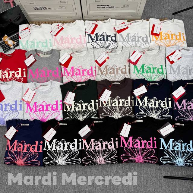 Mardi Mercredi Fw23 Daisy Letter Print Crew Neck Loose Pullover Long Sleeve Swea