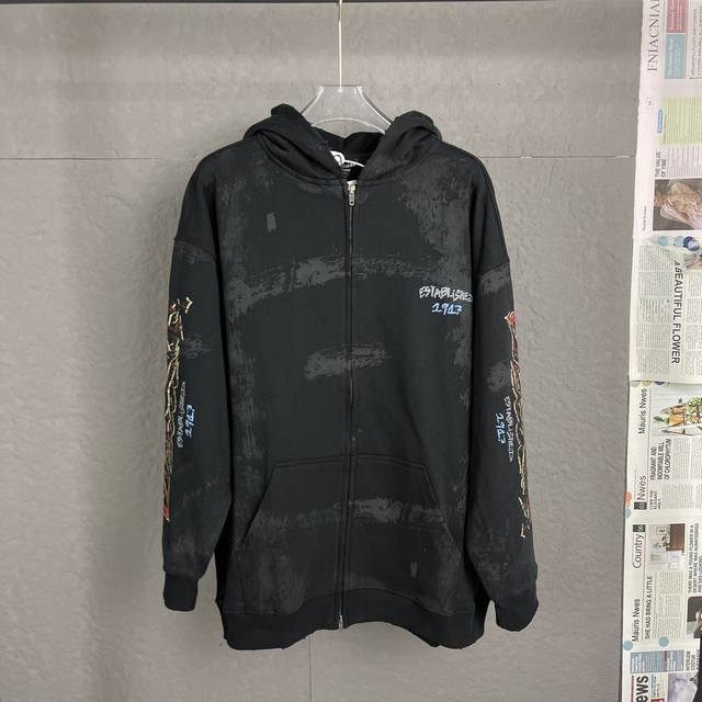 A87 High Quality - Balenci*Ga Paris Flame Hooded Zip-Up Sweatshirt. Purchased di