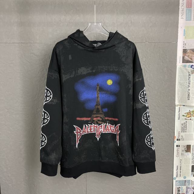 A89 High Quality - Balenci*Ga Paris Eiffel Tower Hooded Sweatshirt. Purchased di