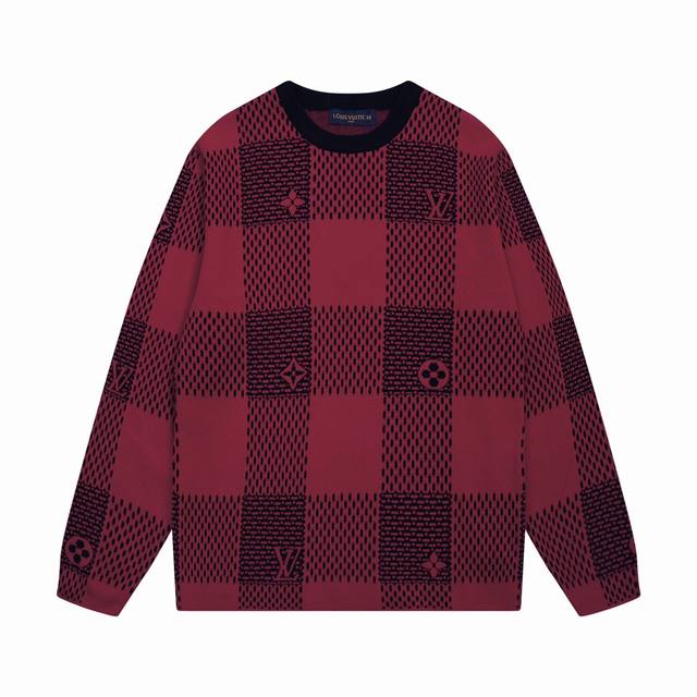 LV latest classic checkered logo crew neck wool sweater Colors: Red, White Sizes