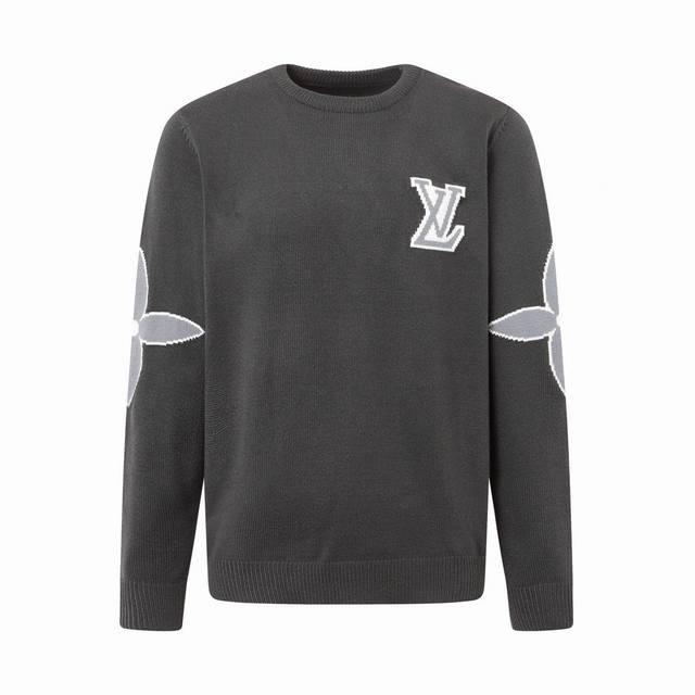 Louis Vuitton logo jacquard knit crew neck sweater presents a stylish and trendy